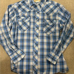Wrangler Light Blue and White Plaid Shirt
